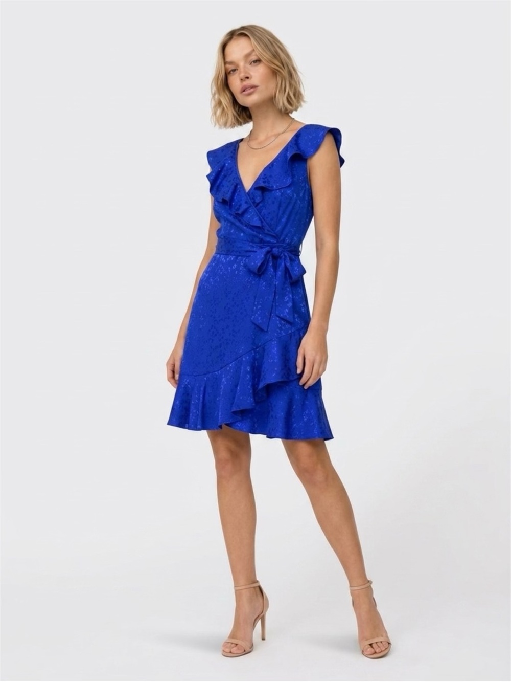 DKNY  2P Electric Blue Ruffle Wrap Mini Dress NEW WITH TAGS